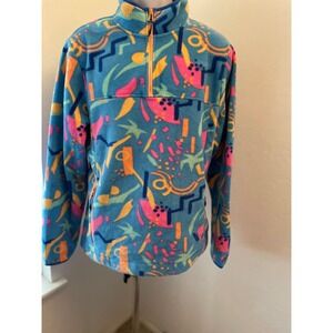 Chubbies Mens Large Quarter Zip Fleece Pullover Retro Abstract Geometric Blue